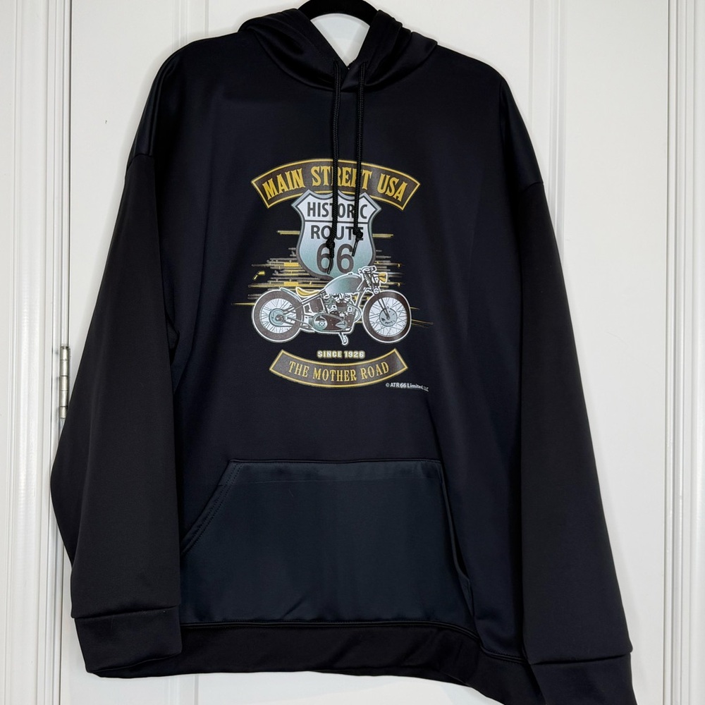 Route 66 Black Hoodie with Motorcycle Graphic Mens Size XL NWOT